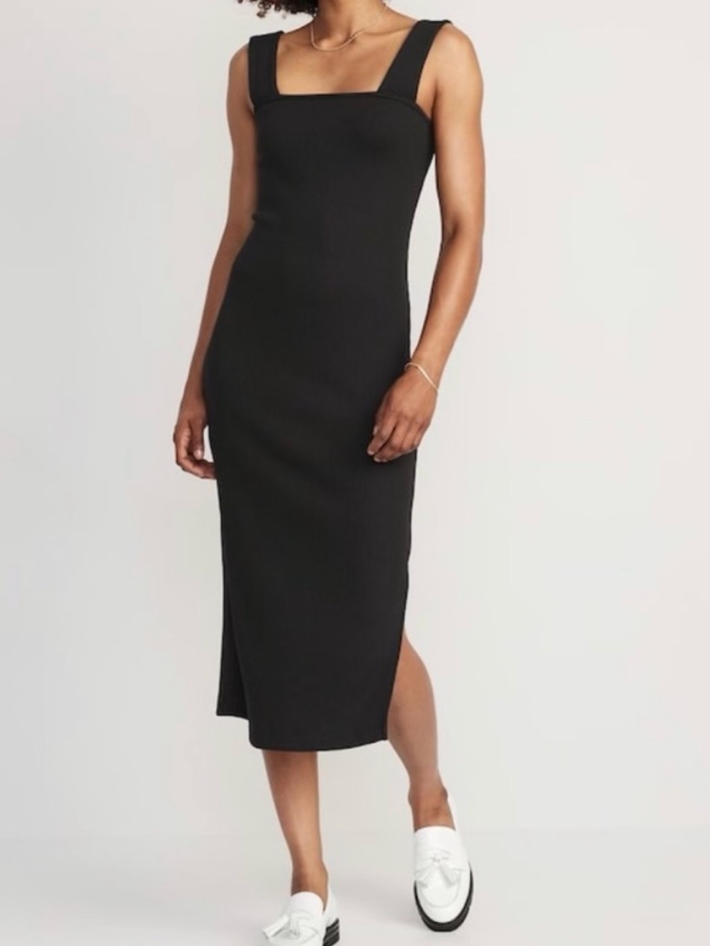 Old Navy Black Ribbed Square-Neck Midi Dress